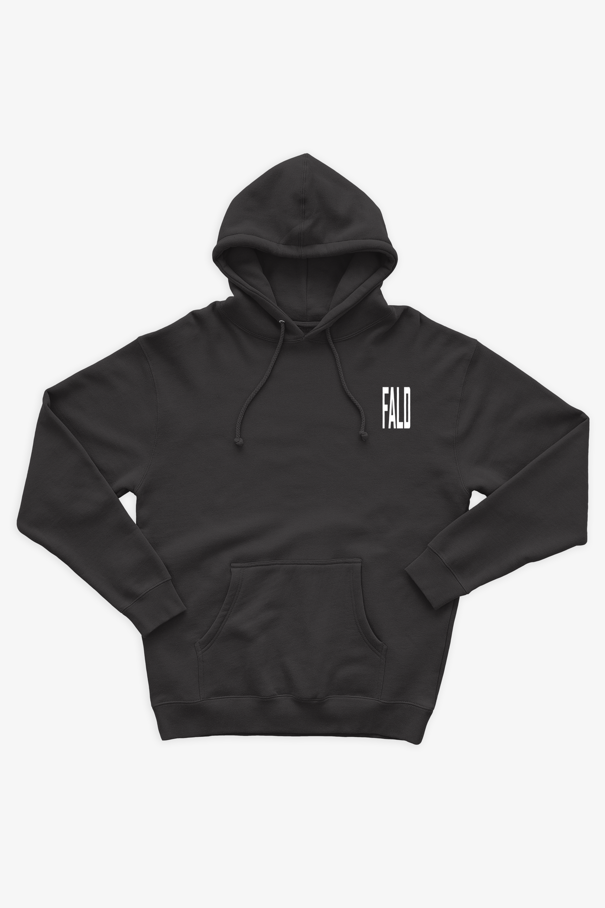 FALD | BLACK 10OZ HOODIE / WHITE FALD LOGO BACK