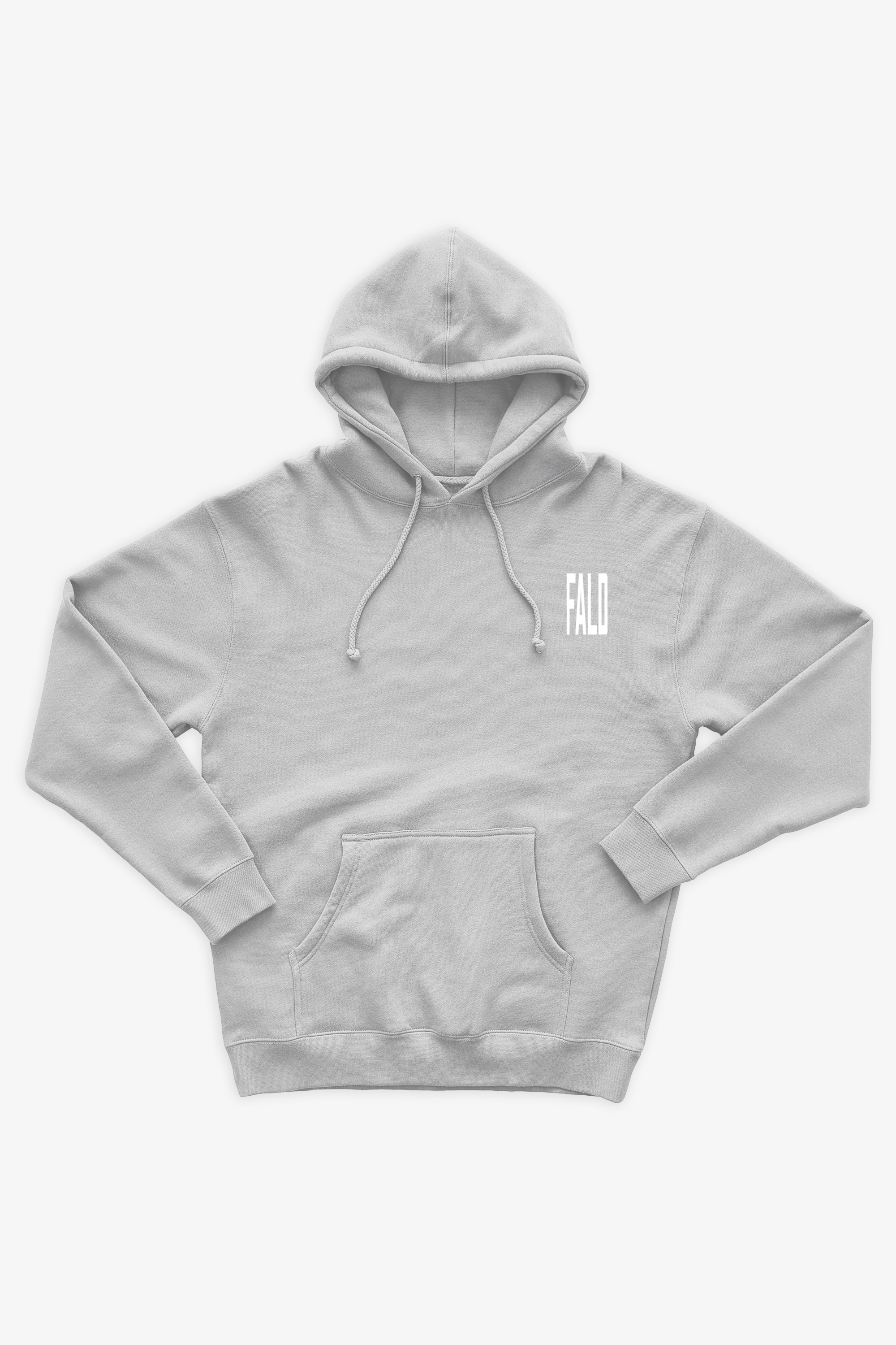 FALD | GREY 10OZ HOODIE / WHITE FALD LOGO BACK