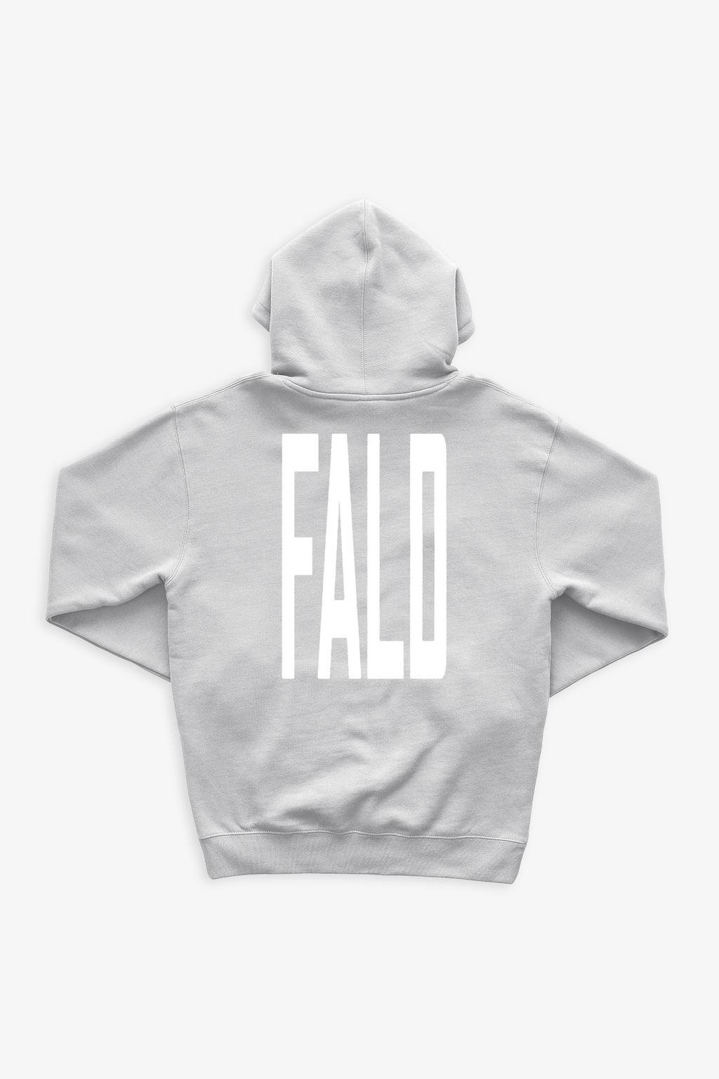 FALD | GREY 10OZ HOODIE / WHITE FALD LOGO BACK