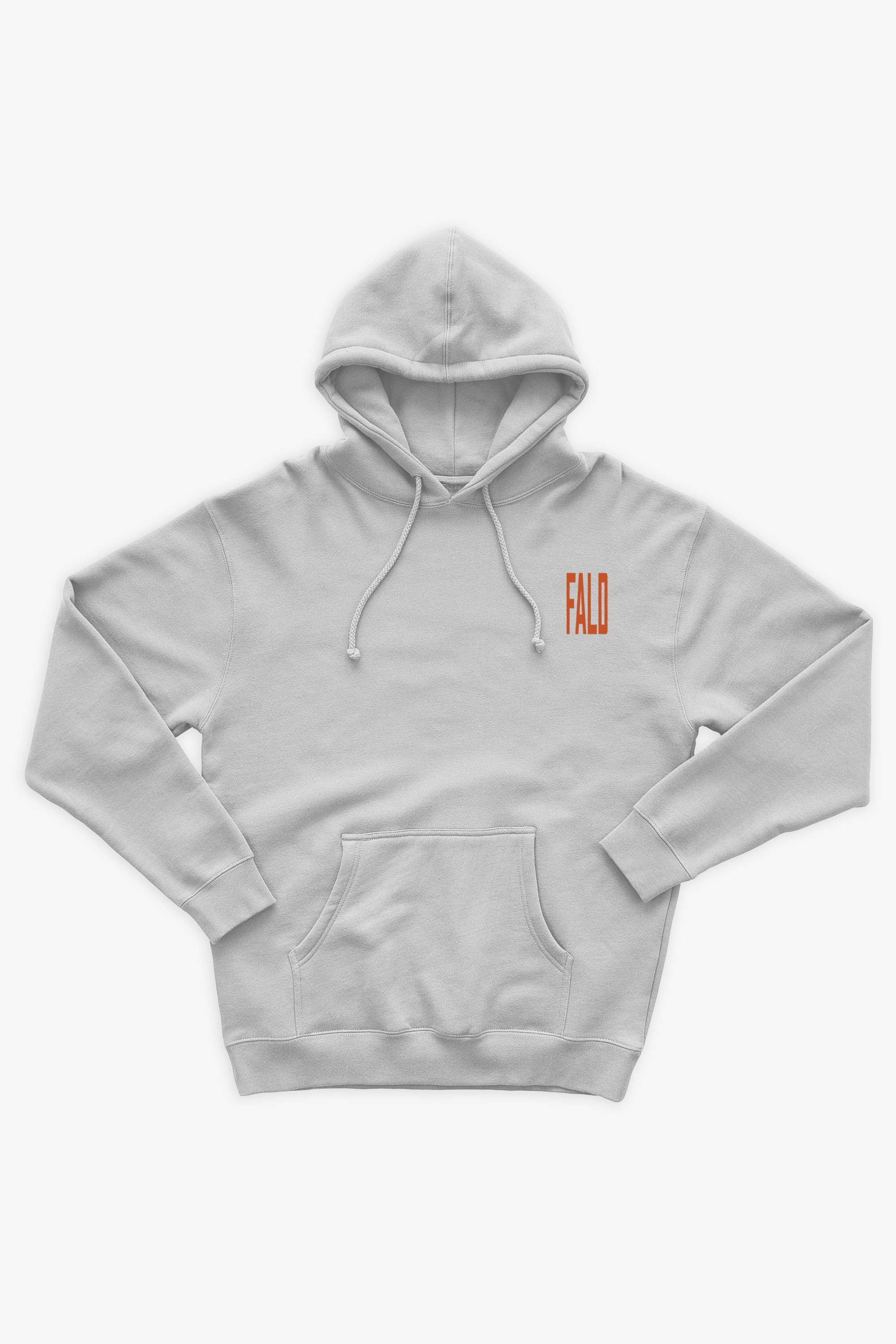 FALD | GREY 10OZ HOODIE / RED FALD LOGO BACK